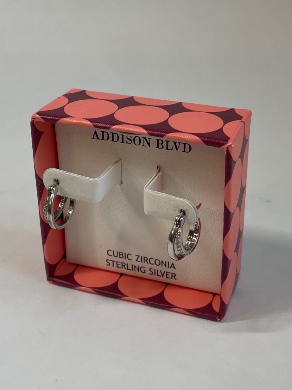 Addison Blvd Cubic Zirconia Sterling Silver Hoop Earrings New in Box NIB
